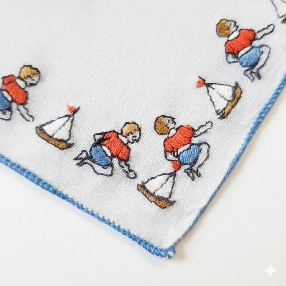 🛑SOLD🛑 Fibranne 3 Handkerchief Set Vintage Embroidered Butterfly Kids Flowers - Picture 6 of 8